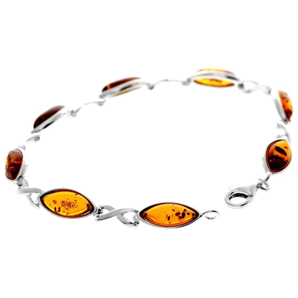 925 Sterling Silver & Genuine Baltic Amber Infinity Classic Bracelet 19.5 cm - GL561