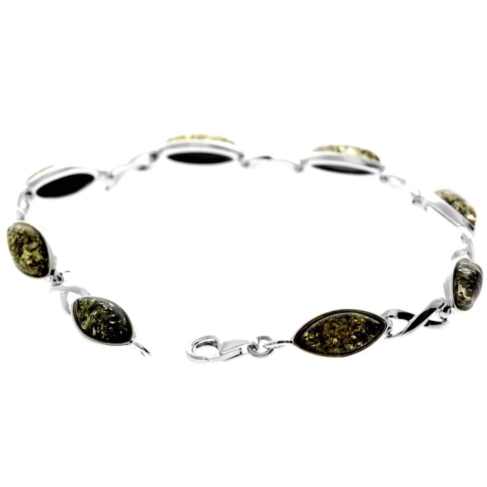 925 Sterling Silver & Genuine Baltic Amber Infinity Classic Bracelet 19.5 cm - GL561