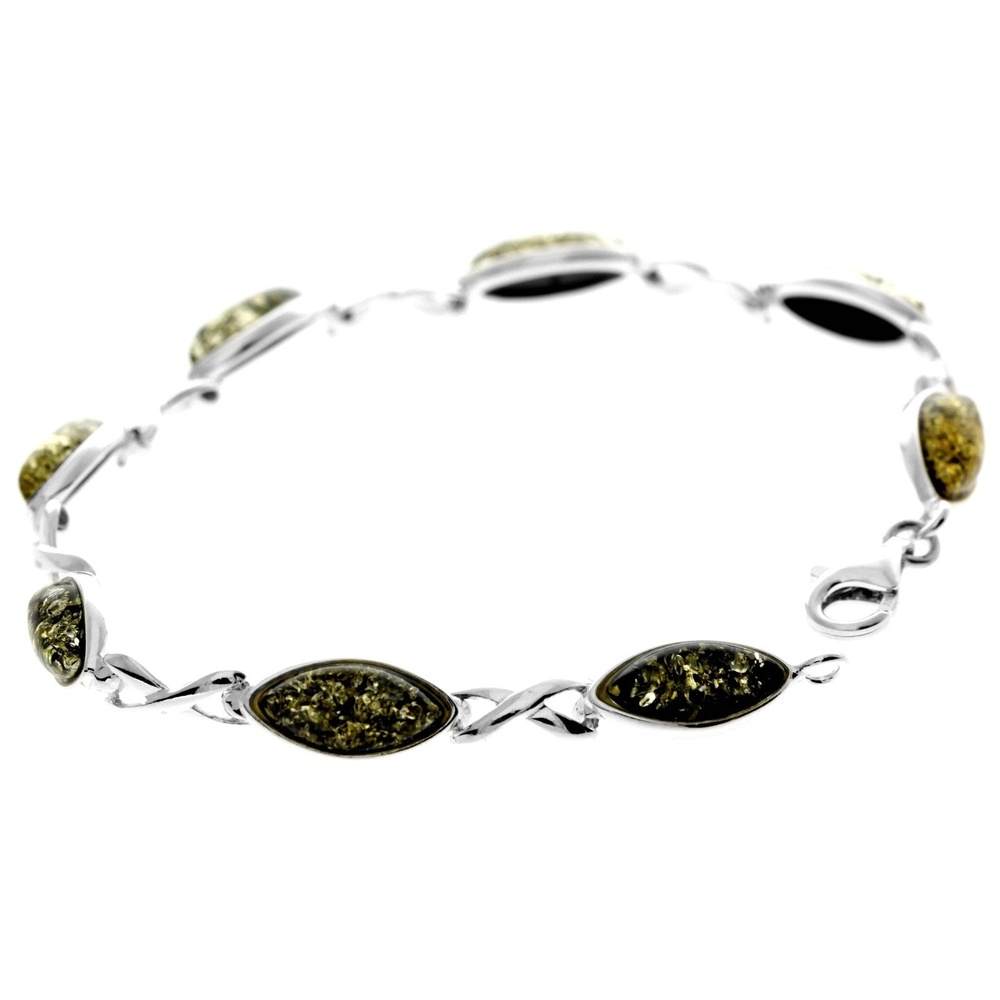 925 Sterling Silver & Genuine Baltic Amber Infinity Classic Bracelet 19.5 cm - GL561