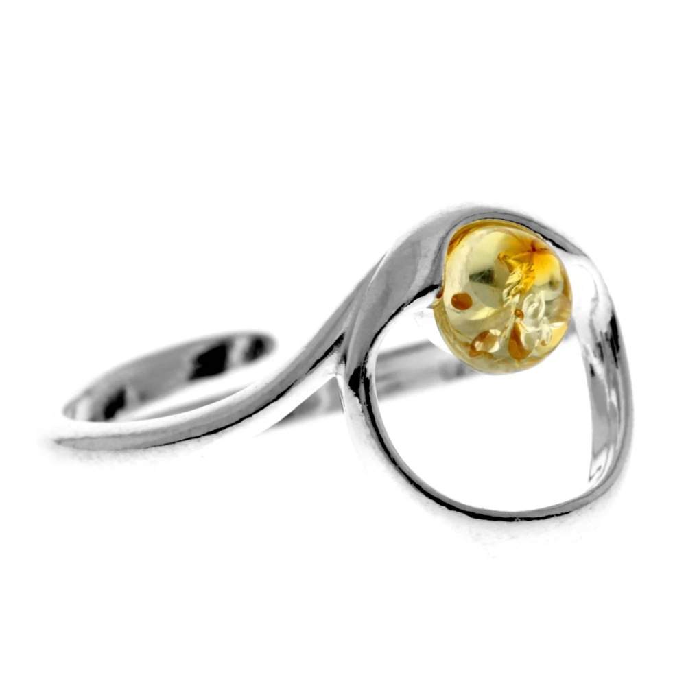 925 Sterling Silver & Baltic Amber Modern Designer Ring - GL718