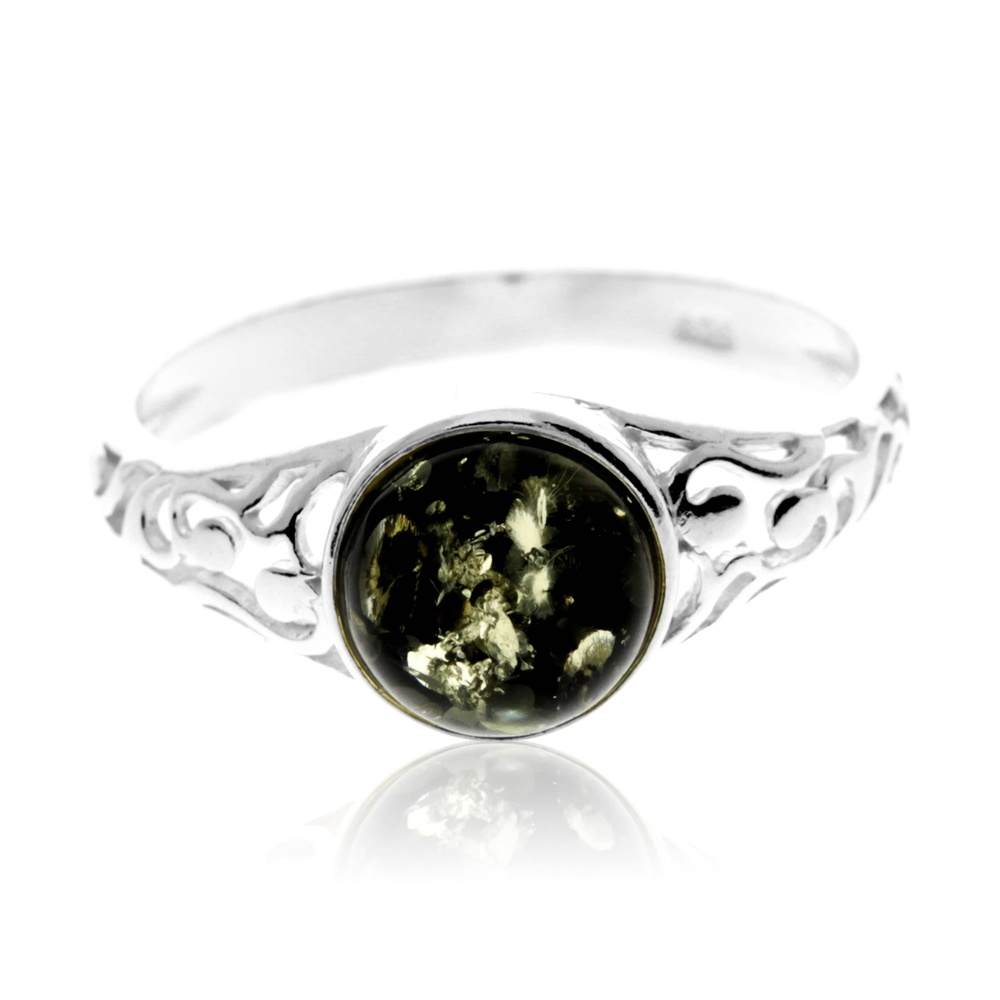 925 Sterling Silver & Genuine Baltic Amber Modern Designer Ring - GL754