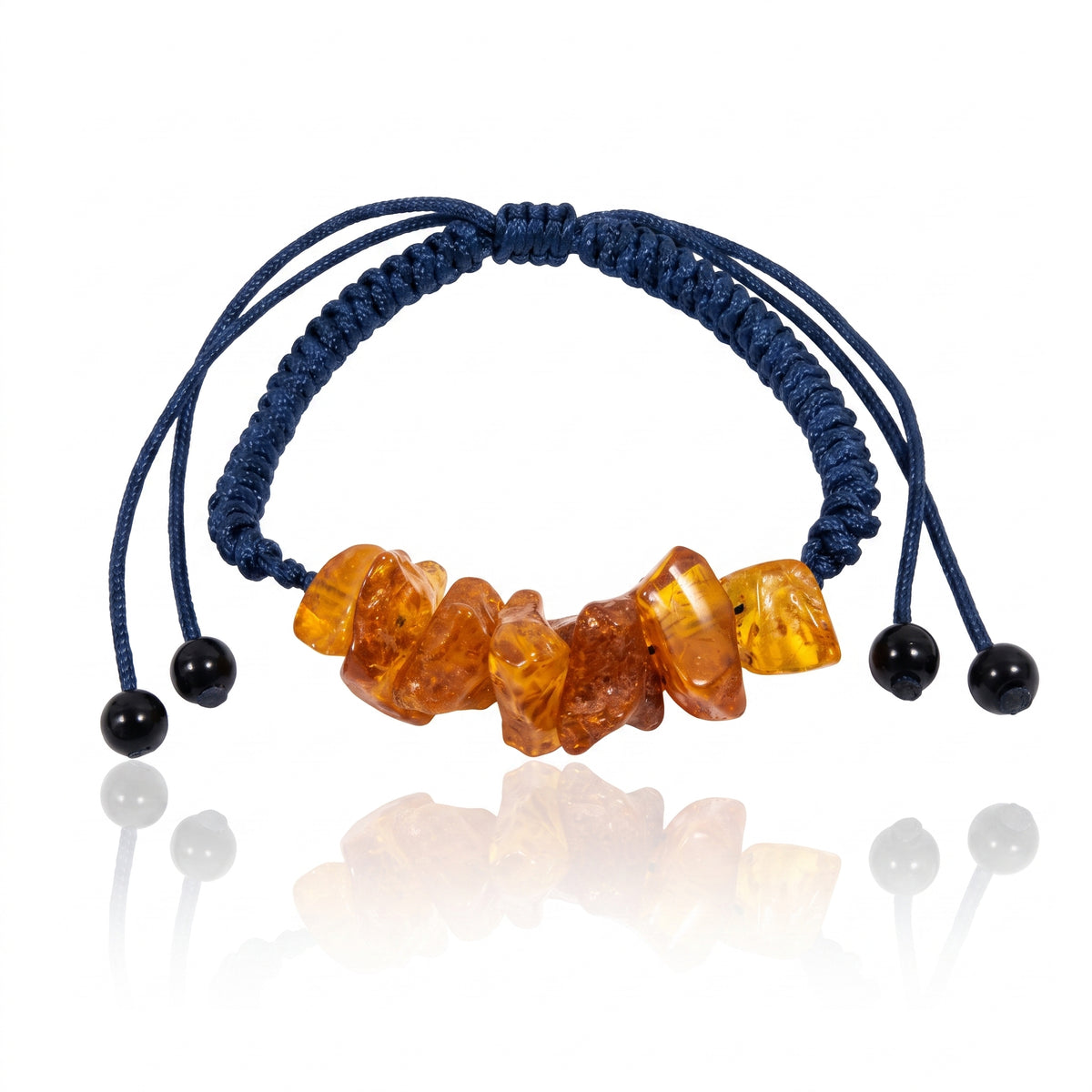 Handmade Natural Baltic Amber Chip Bracelet – Adjustable Macramé Rope Bracelet – J504