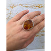 925 Sterling Silver & Genuine Cognac Baltic Amber Unique Exclusive Adjustable Ring - RG0758