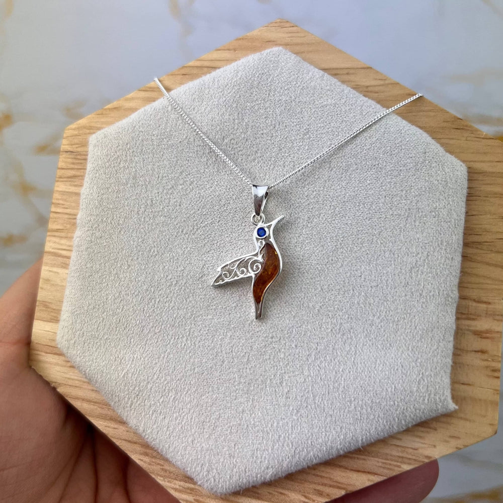925 Steling Silver & Genuine Baltic Amber Humming Bird Pendant - GL2050