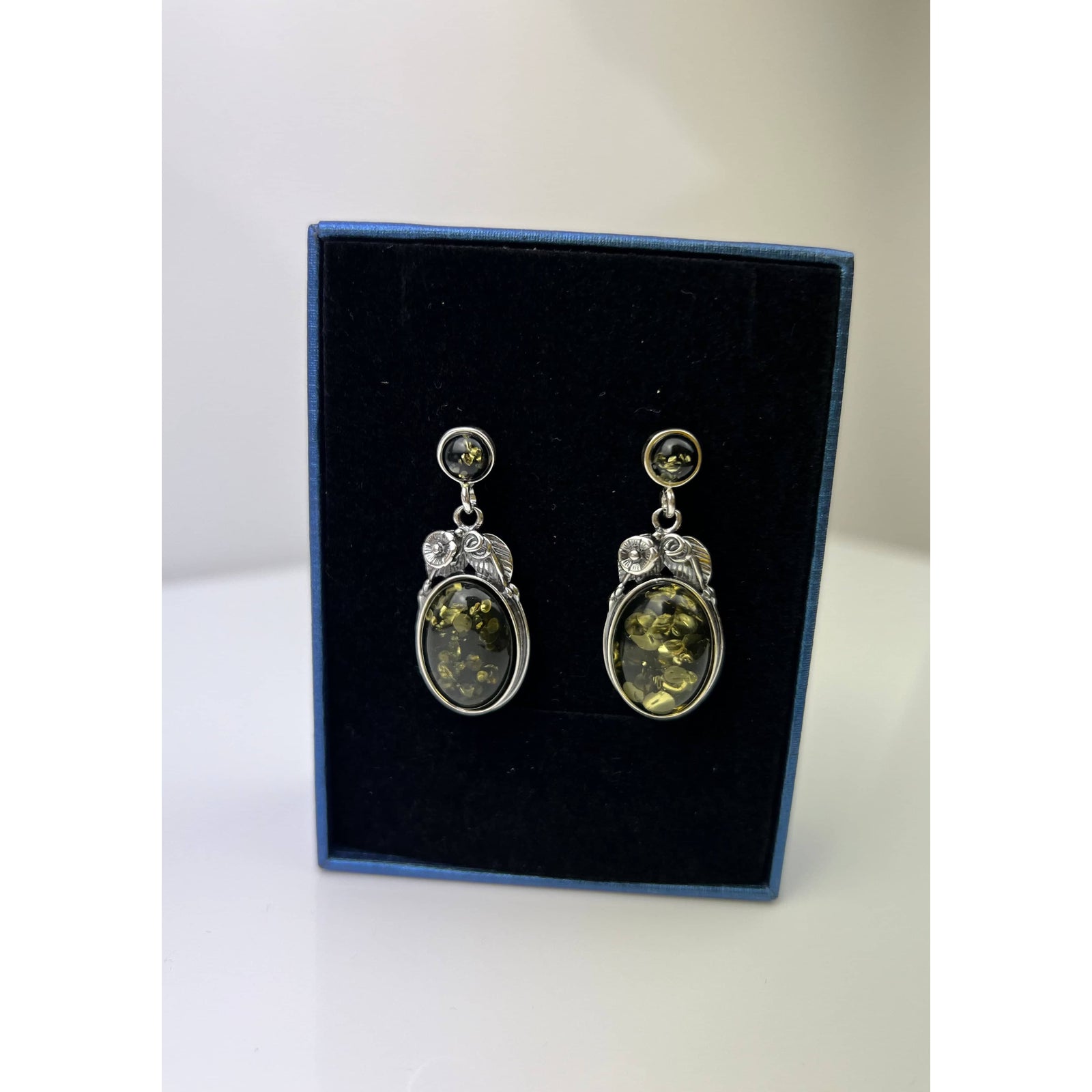 925 Sterling Silver & Baltic Amber Large Drop Earrings - 5405