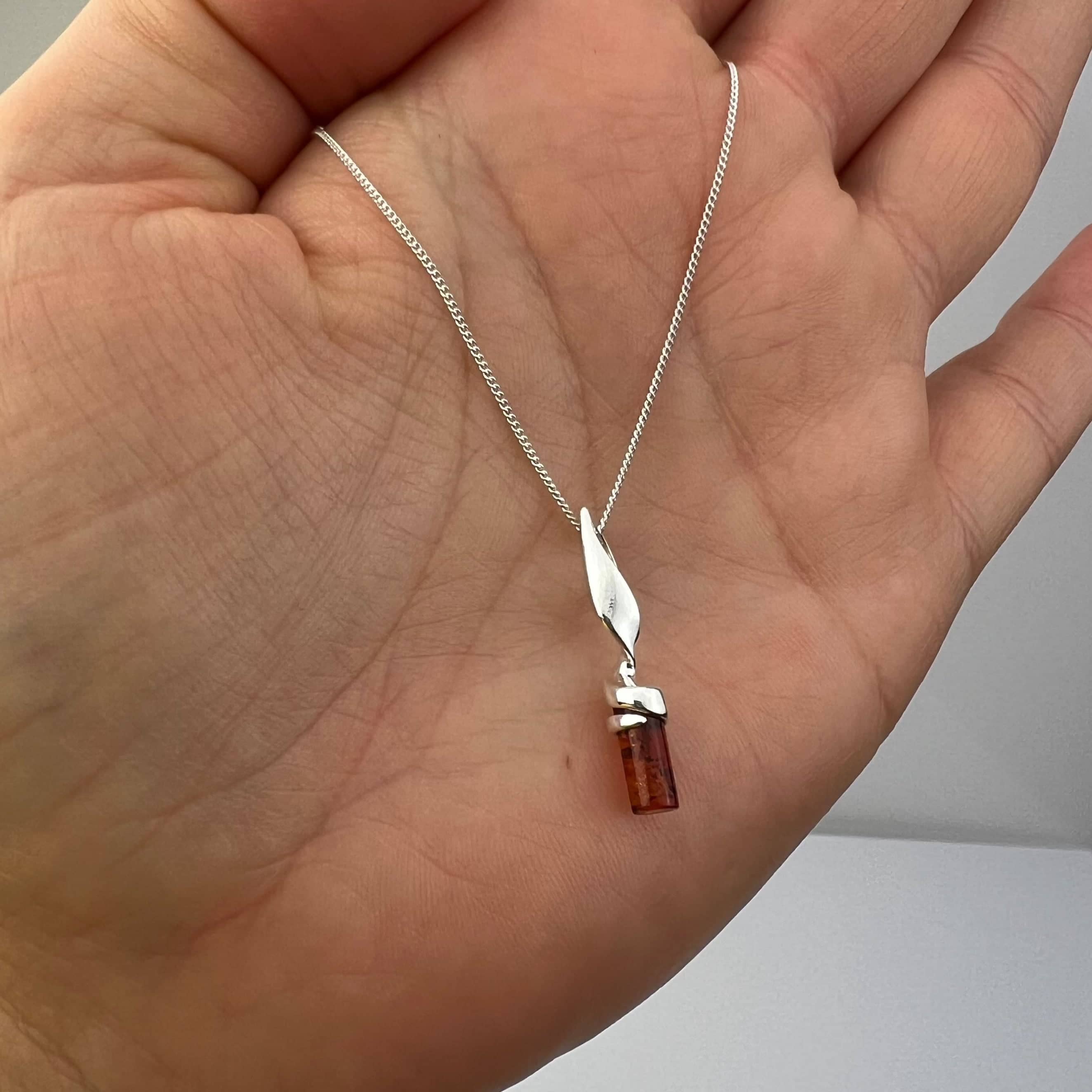 925 Steling Silver & Genuine Baltic Amber Modern Pendant - GL2057