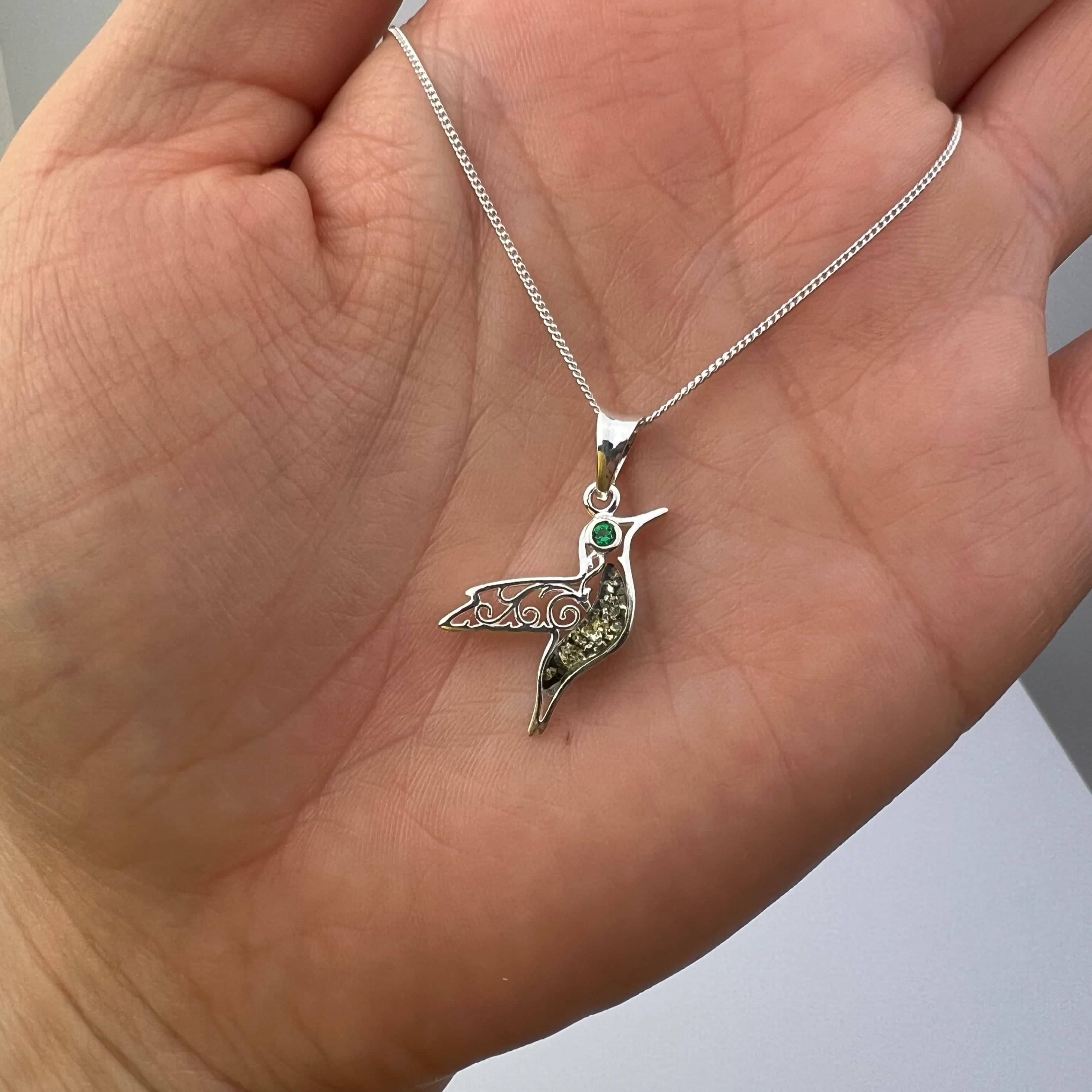 925 Steling Silver & Genuine Baltic Amber Humming Bird Pendant - GL2050