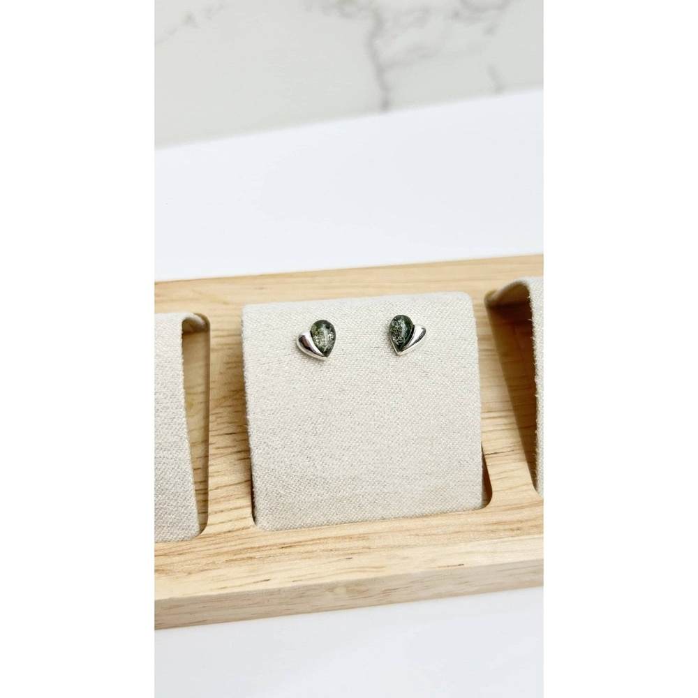925 Sterling Silver & Genuine Baltic Amber Small Hearts Studs Earrings - GL011