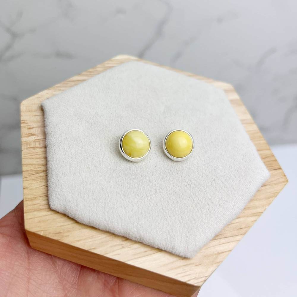 925 Sterling Silver & Genuine Baltic Amber Classic Round Clip on earrings - GL1036