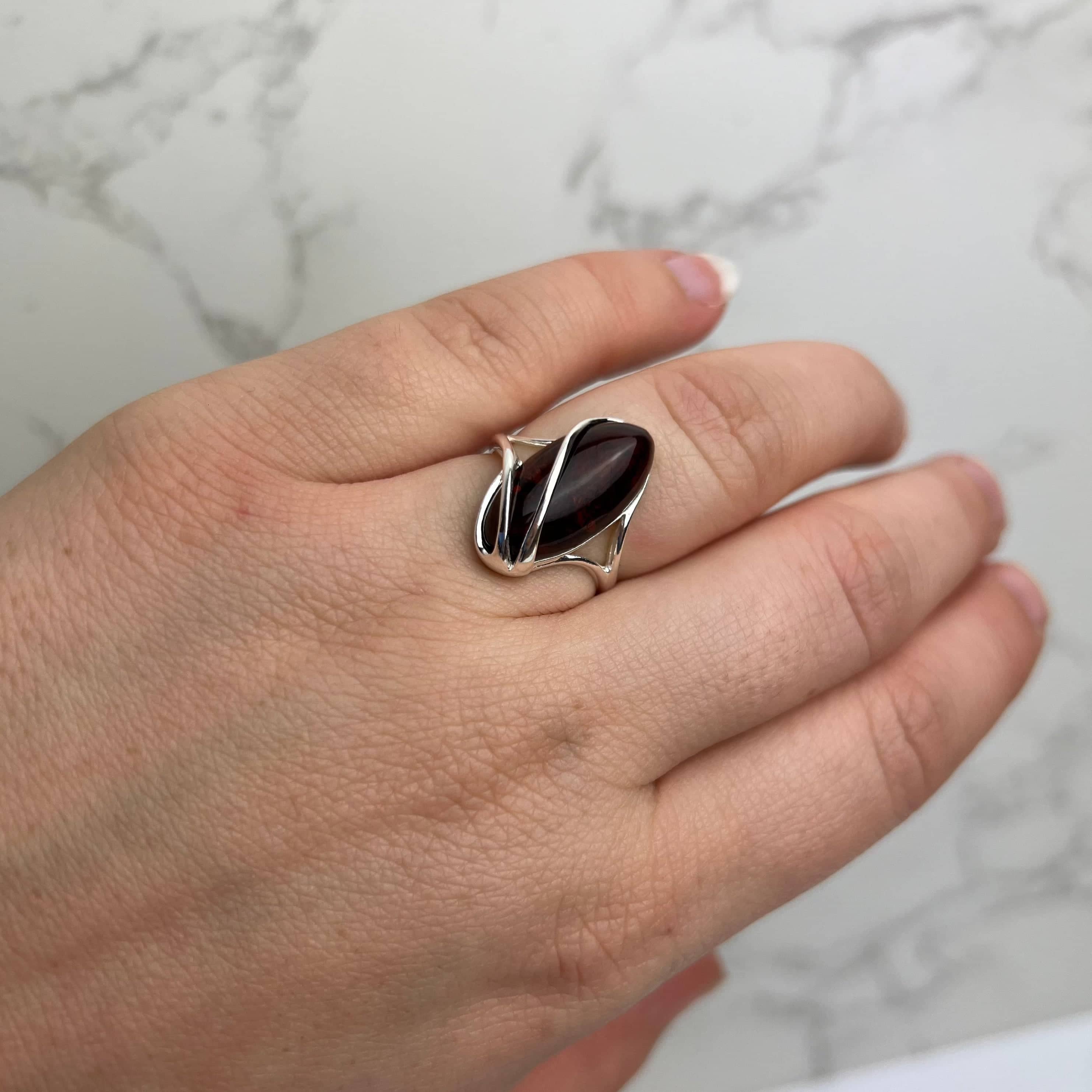 925 Sterling Silver & Genuine Baltic Amber Adjustable Ring GL423A