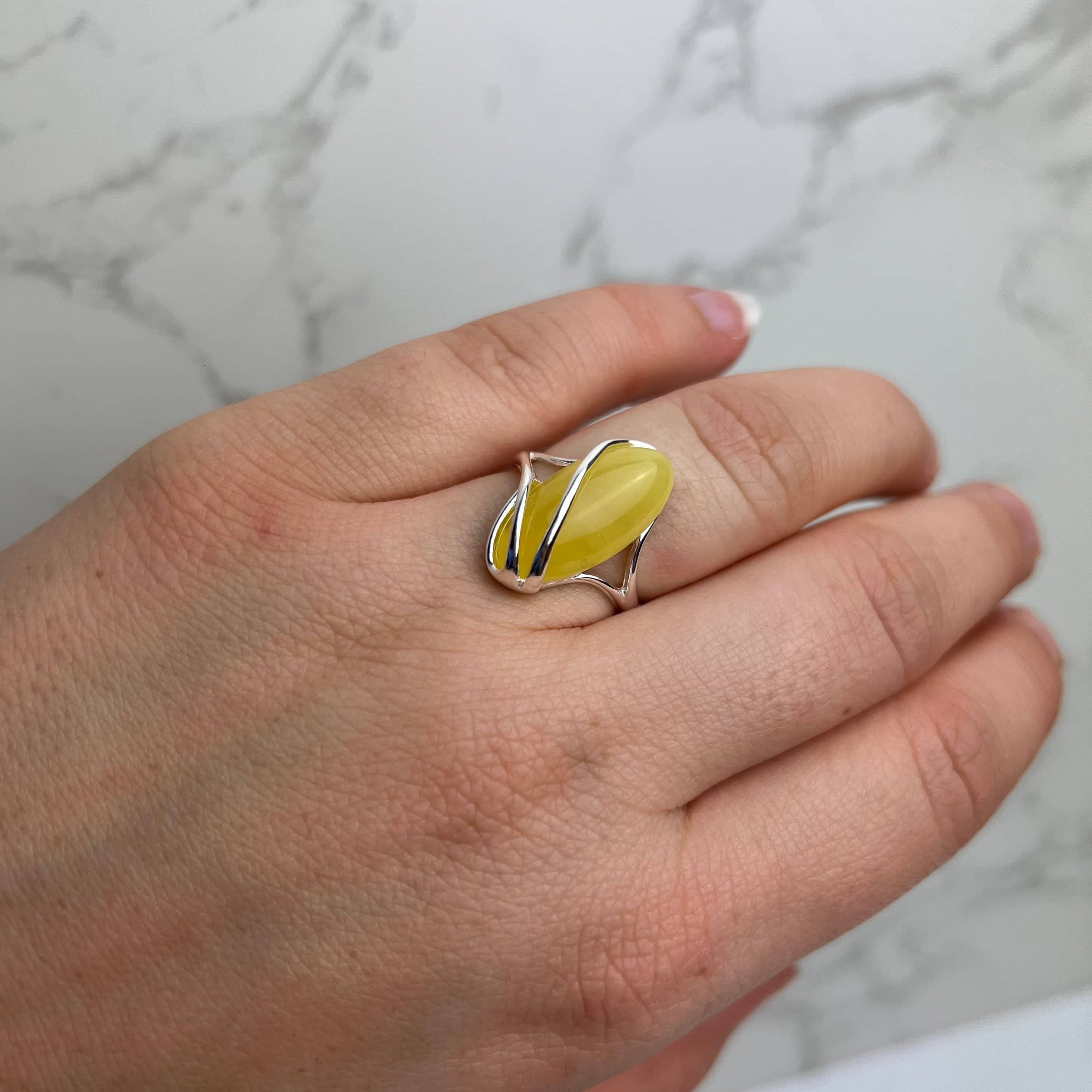 925 Sterling Silver & Genuine Baltic Amber Adjustable Ring GL423A