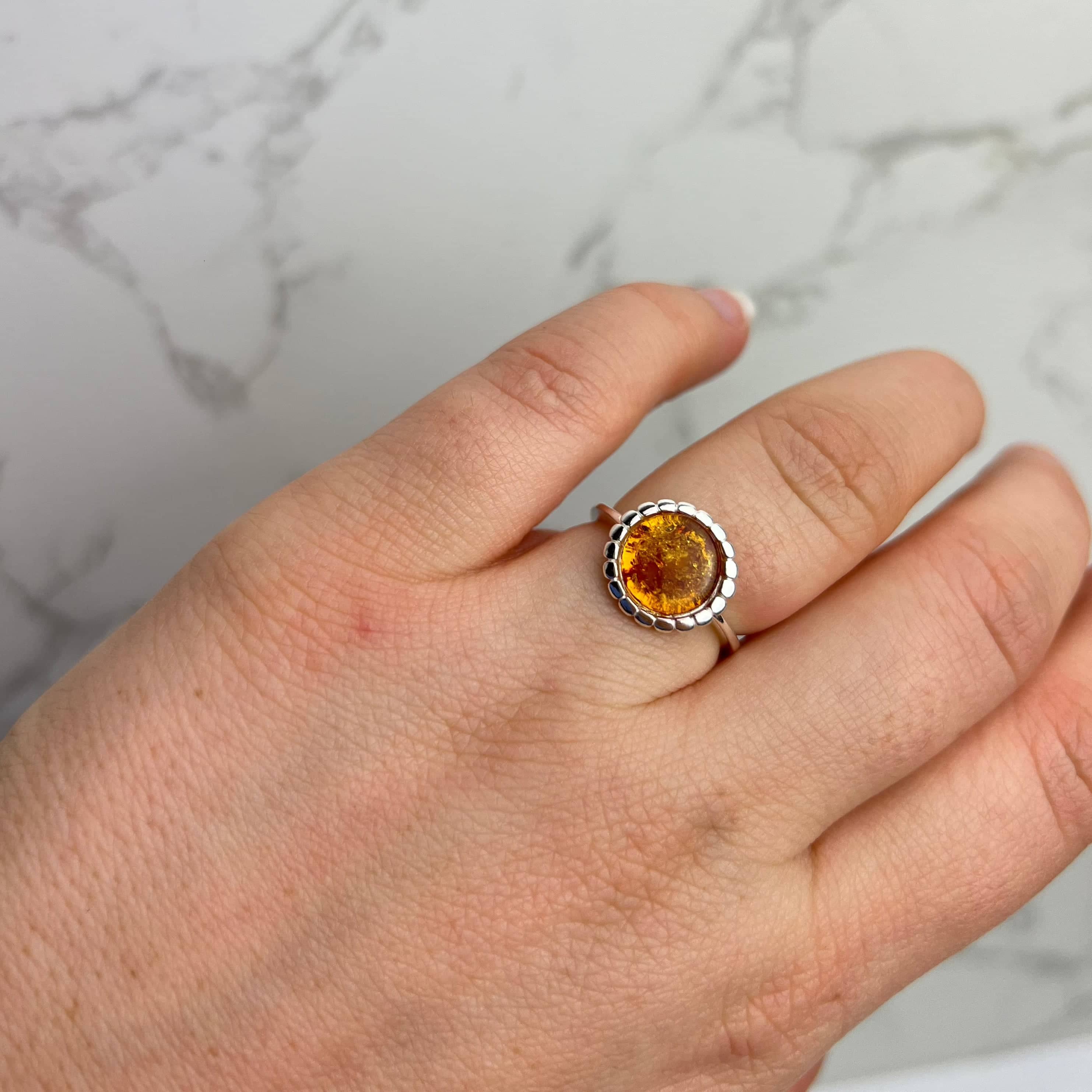 925 Sterling Silver & Baltic Amber Modern Designer Ring - GL731