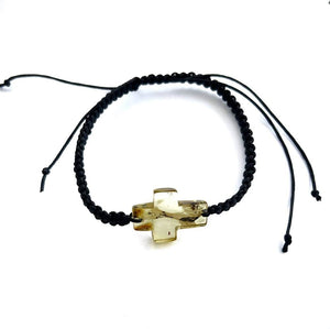 Genuine Baltic Amber Adjustable Bracelet for Men with Amber Cross - MB021