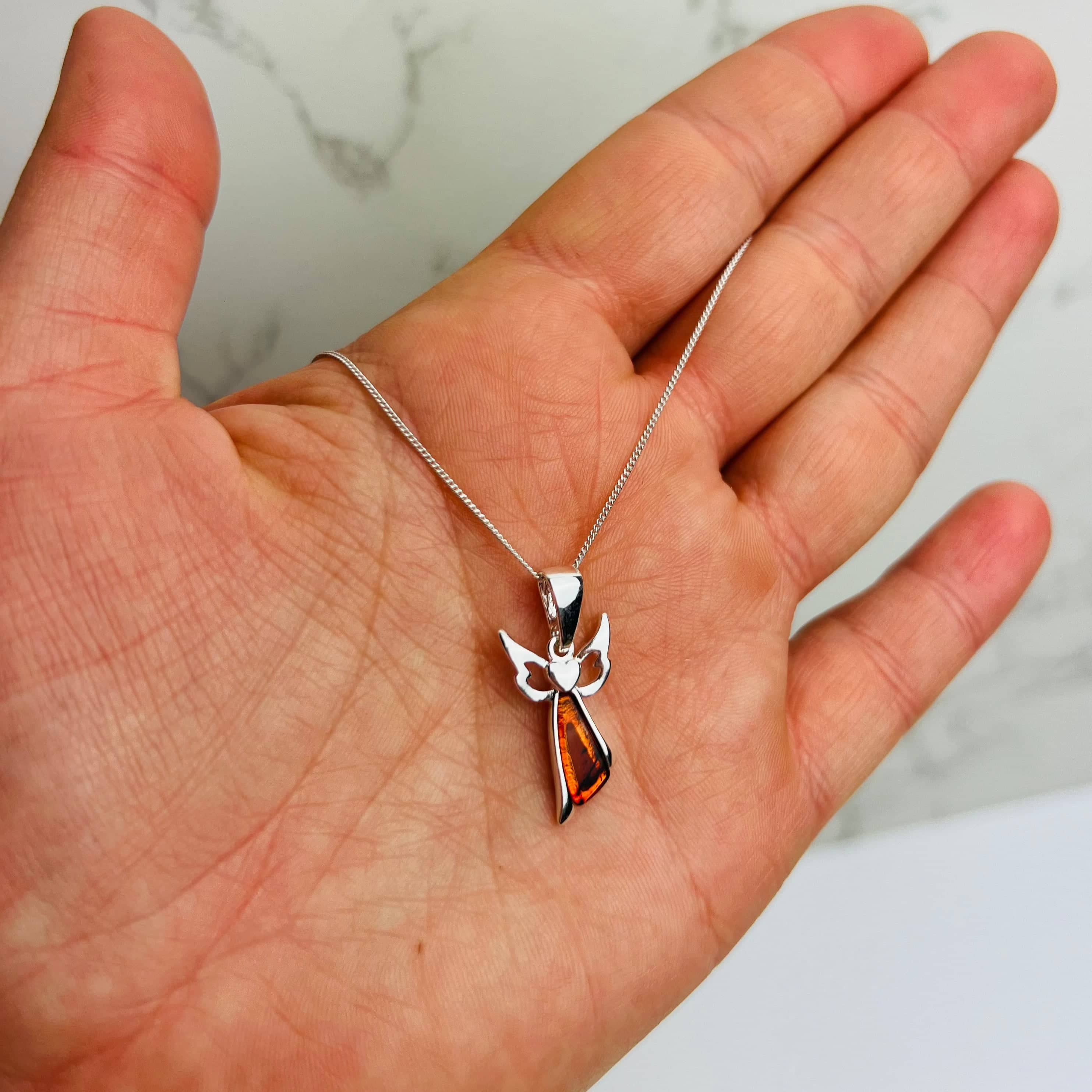 925 Sterling Silver & Baltic Amber Angel Pendant - GL2008C