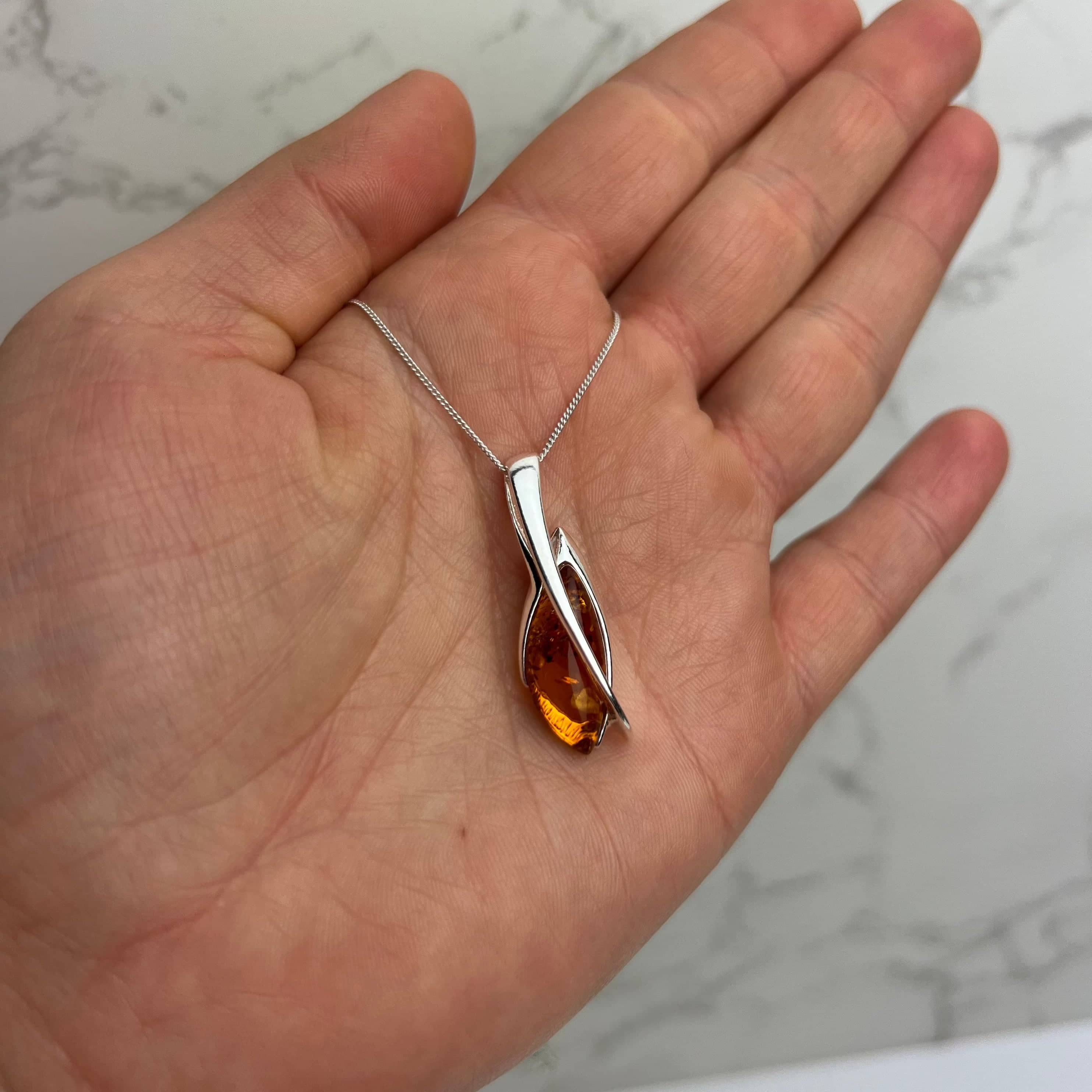 925 Sterling Silver & Baltic Amber Modern Designer Pendant - GL2014