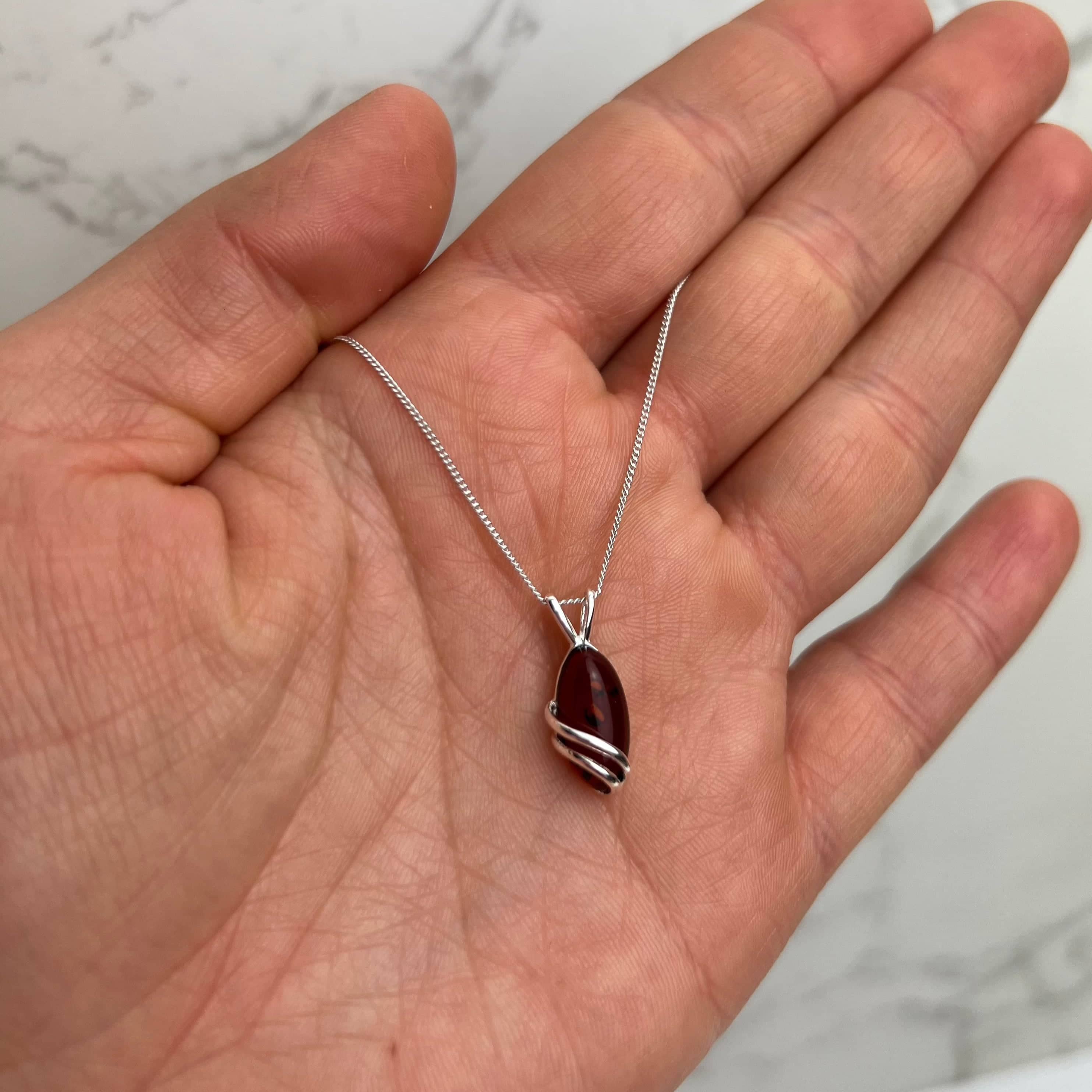 Little Oval Amber & 925 Sterling Silver Modern Pendant - GL271