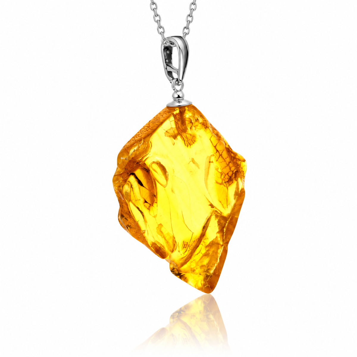 925 Sterling Silver & Genuine Cognac Baltic Amber Exlusive Unique Pendant - J-PD-43