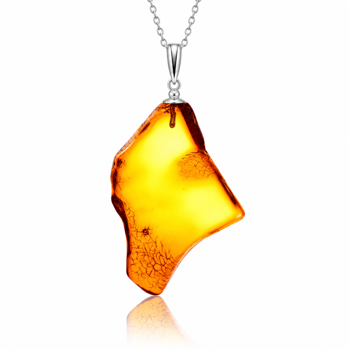 925 Sterling Silver & Genuine Cognac Baltic Amber Exlusive Unique Pendant - J-PD-46