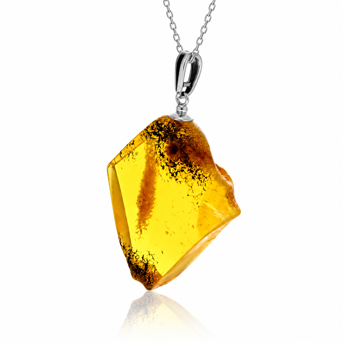 925 Sterling Silver & Genuine Cognac Baltic Amber Exlusive Unique Pendant - J-PD-47
