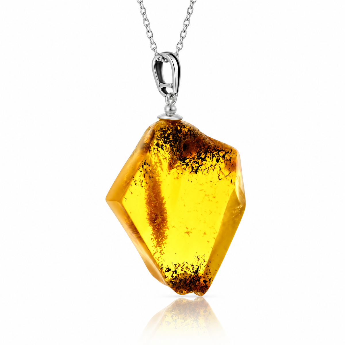 925 Sterling Silver & Genuine Cognac Baltic Amber Exlusive Unique Pendant - J-PD-47