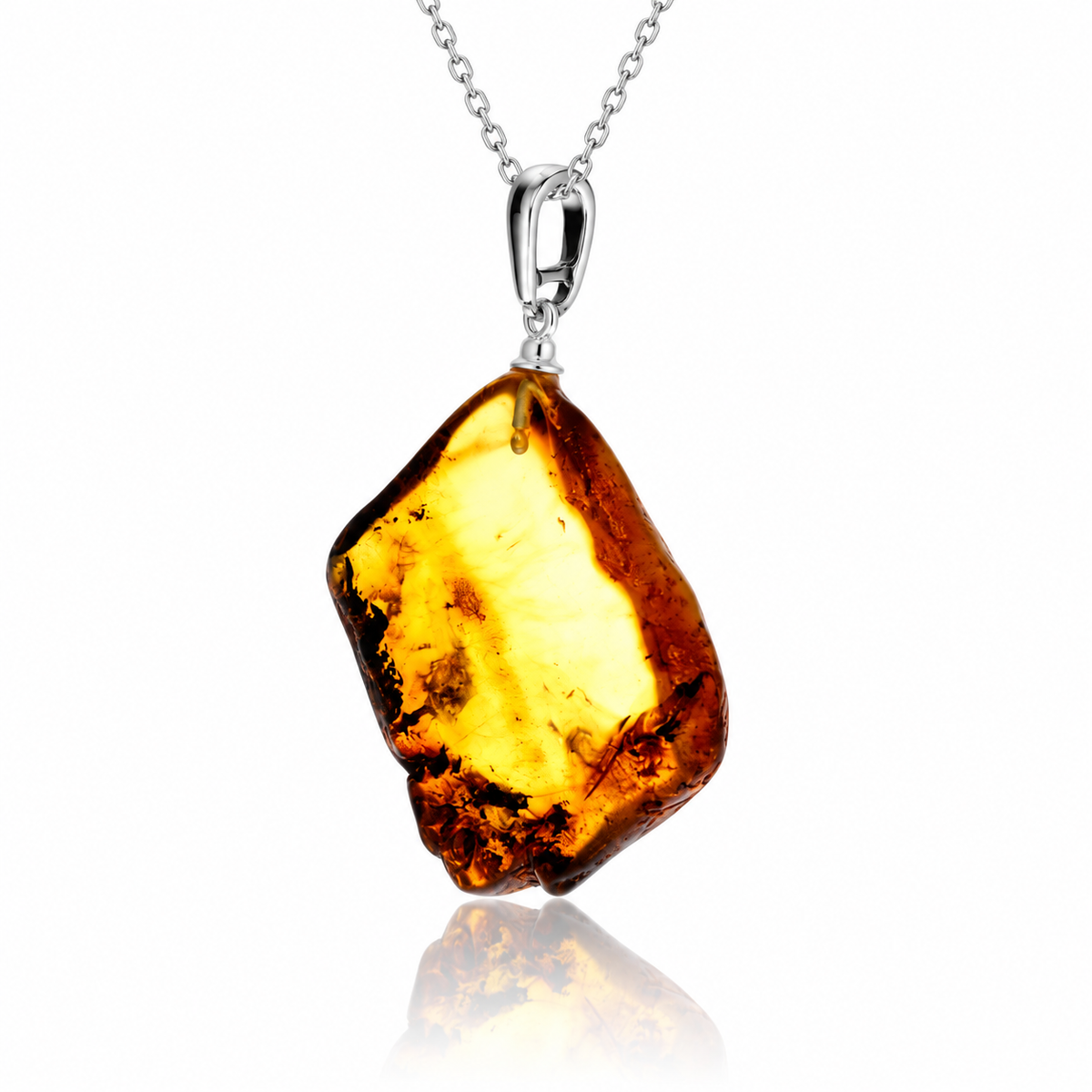 925 Sterling Silver & Genuine Cognac Baltic Amber Exlusive Unique Pendant - J-PD-49