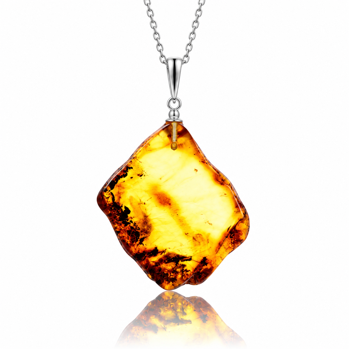 925 Sterling Silver & Genuine Cognac Baltic Amber Exlusive Unique Pendant - J-PD-49