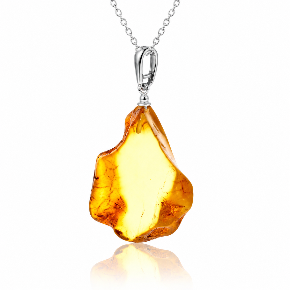 925 Sterling Silver & Genuine Cognac Baltic Amber Exlusive Unique Pendant - J-PD-50