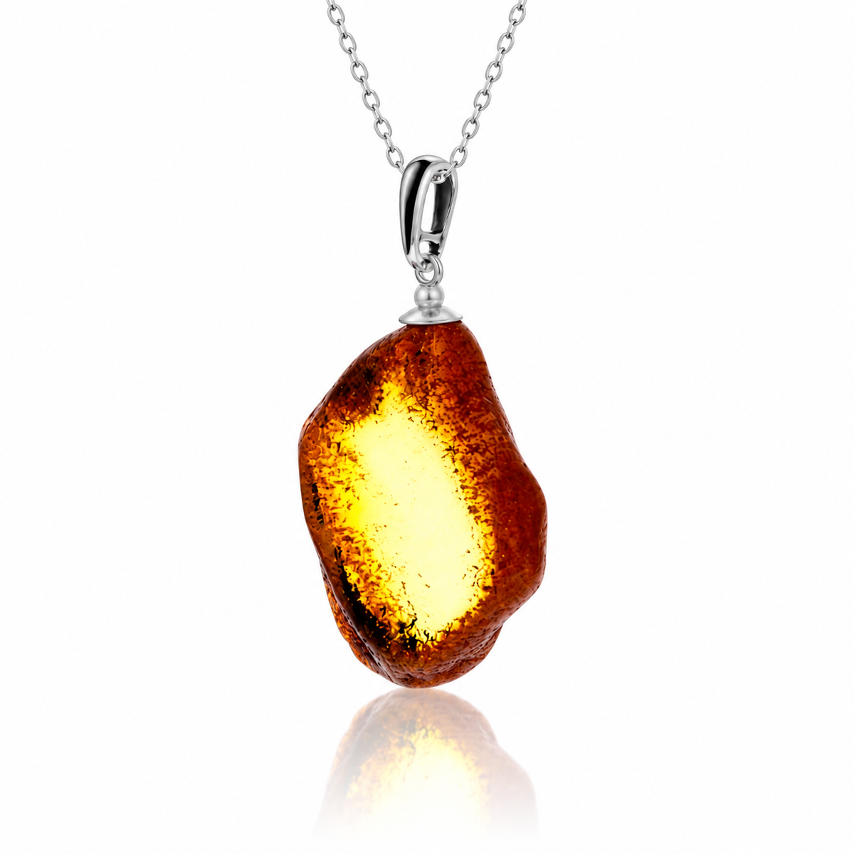 925 Sterling Silver & Genuine Cognac Baltic Amber Exlusive Unique Pendant - J-PD-52