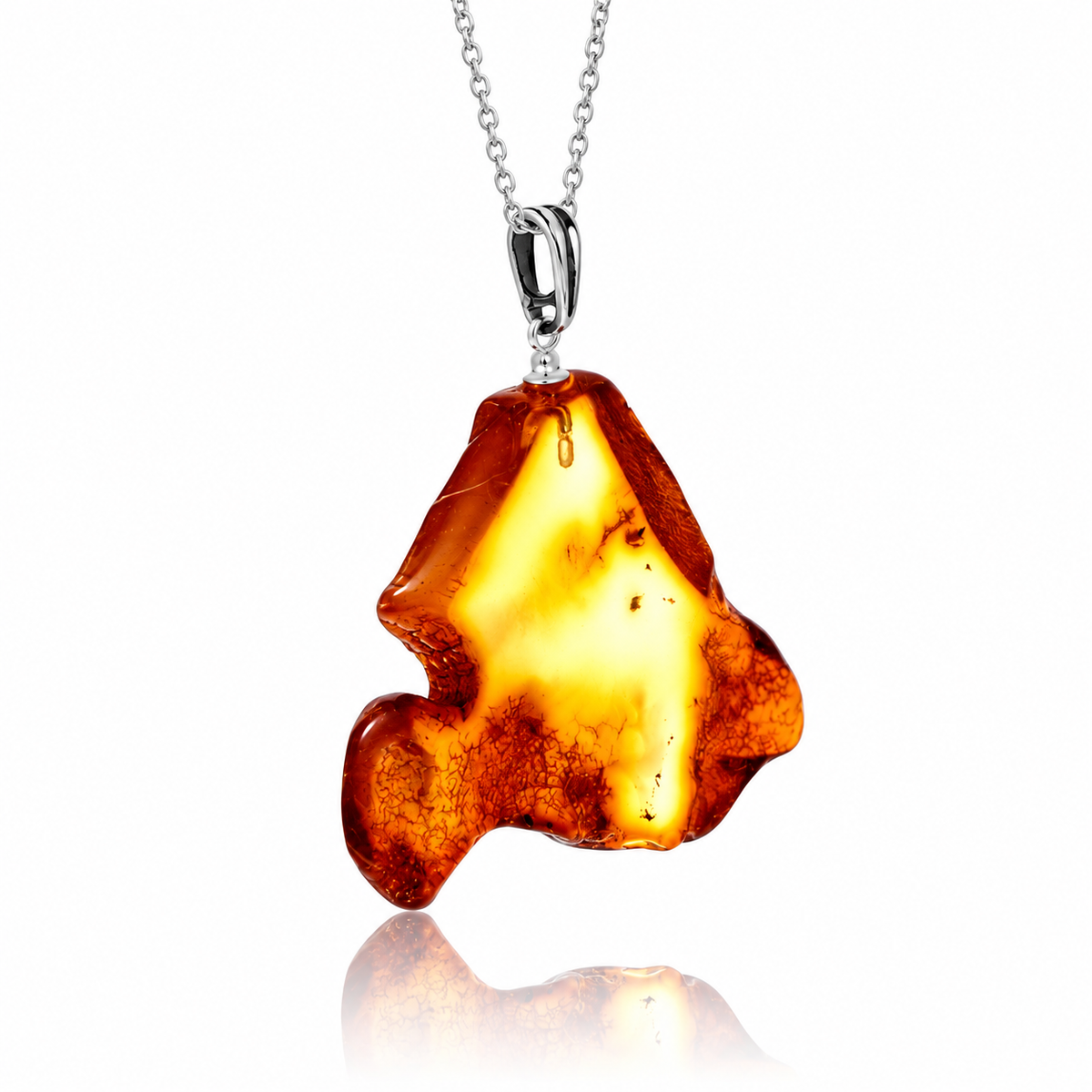 925 Sterling Silver & Genuine Cognac Baltic Amber Exlusive Unique Pendant - J-PD-53