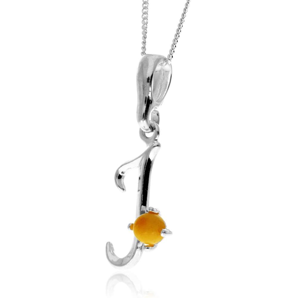 925 Sterling Silver & Genuine Baltic Amber Initials Alphabet Letters Pendant - AP