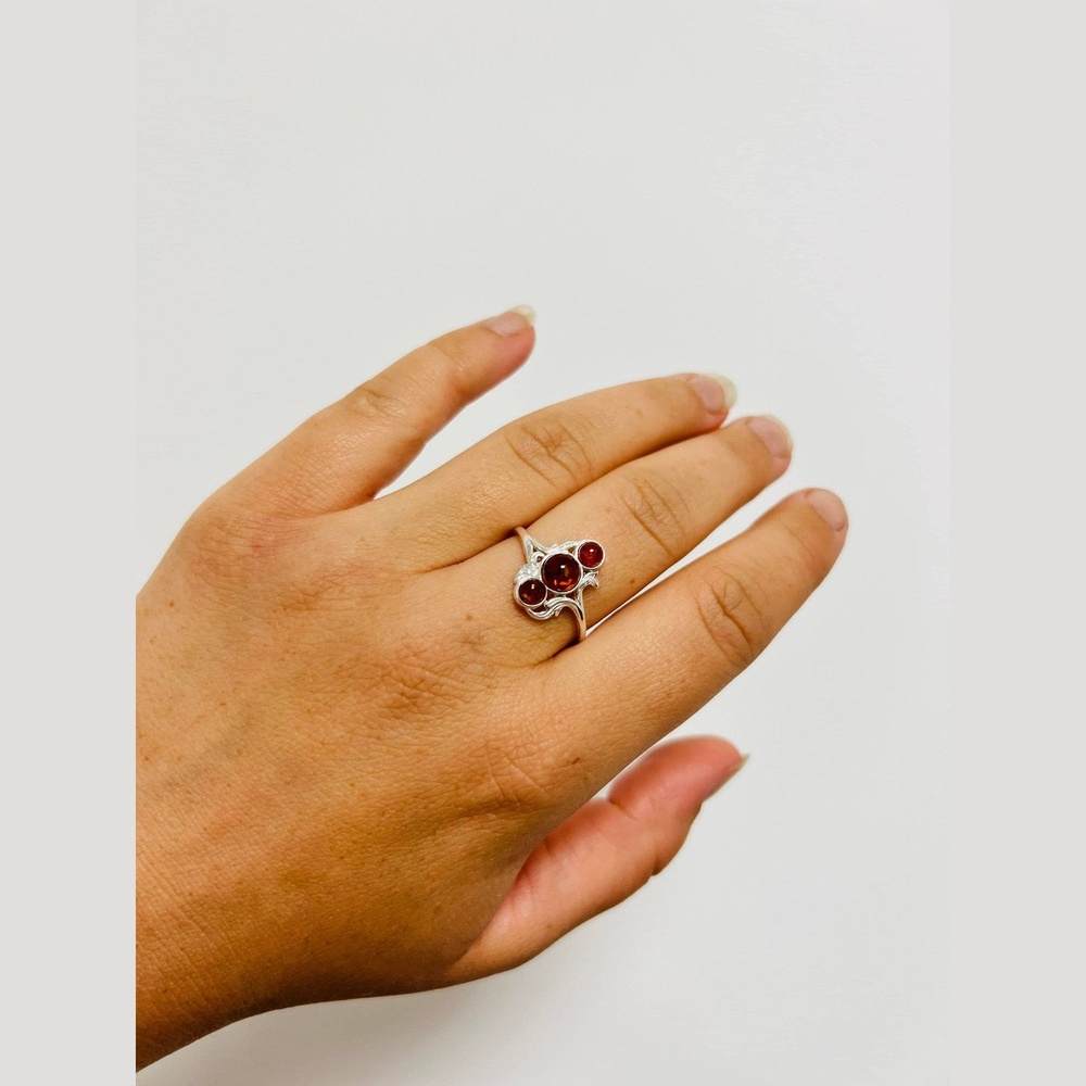 925 Sterling Silver & Genuine Baltic Amber Modern Ring - M737