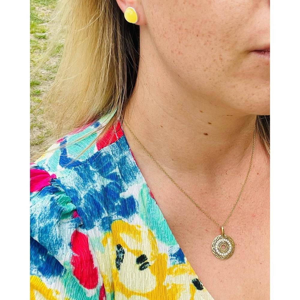 925 Sterling Silver Gold Plated Medalion with Cubic Zirconia Necklace - NB-614