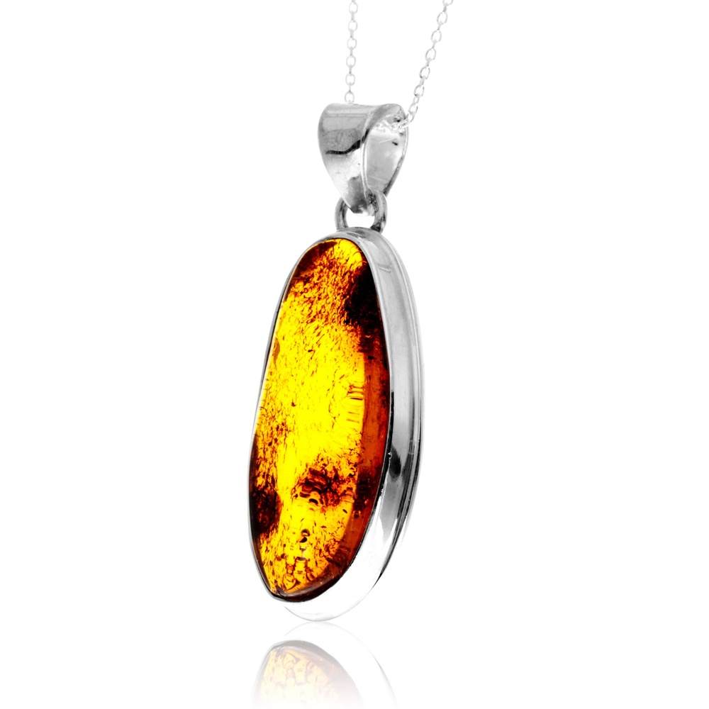 925 Sterling Silver & Genuine Cognac Baltic Amber Unique Exclusive Pendant without a chain - PD2466