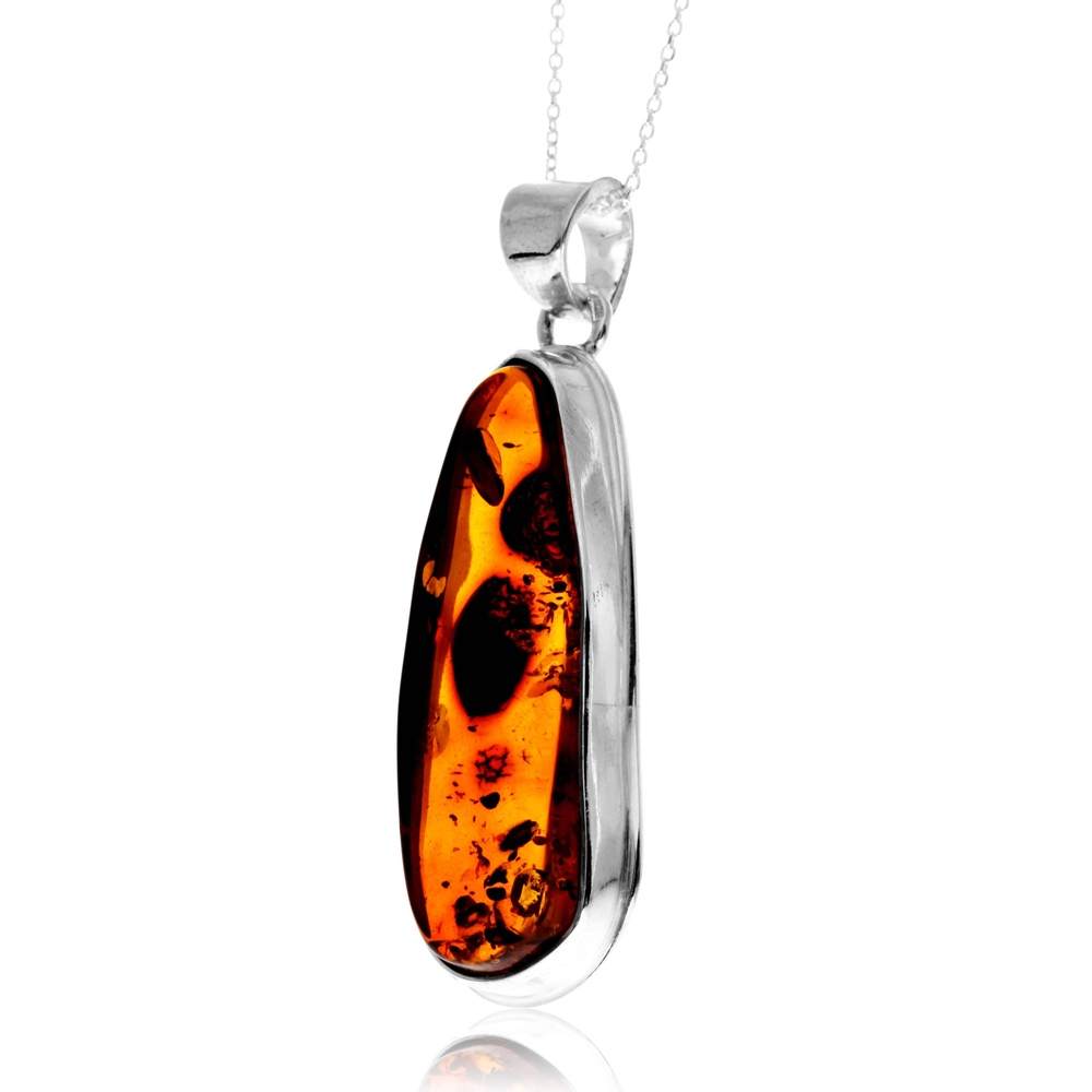 925 Sterling Silver & Genuine Cognac Baltic Amber Unique Exclusive Pendant without a chain - PD2471