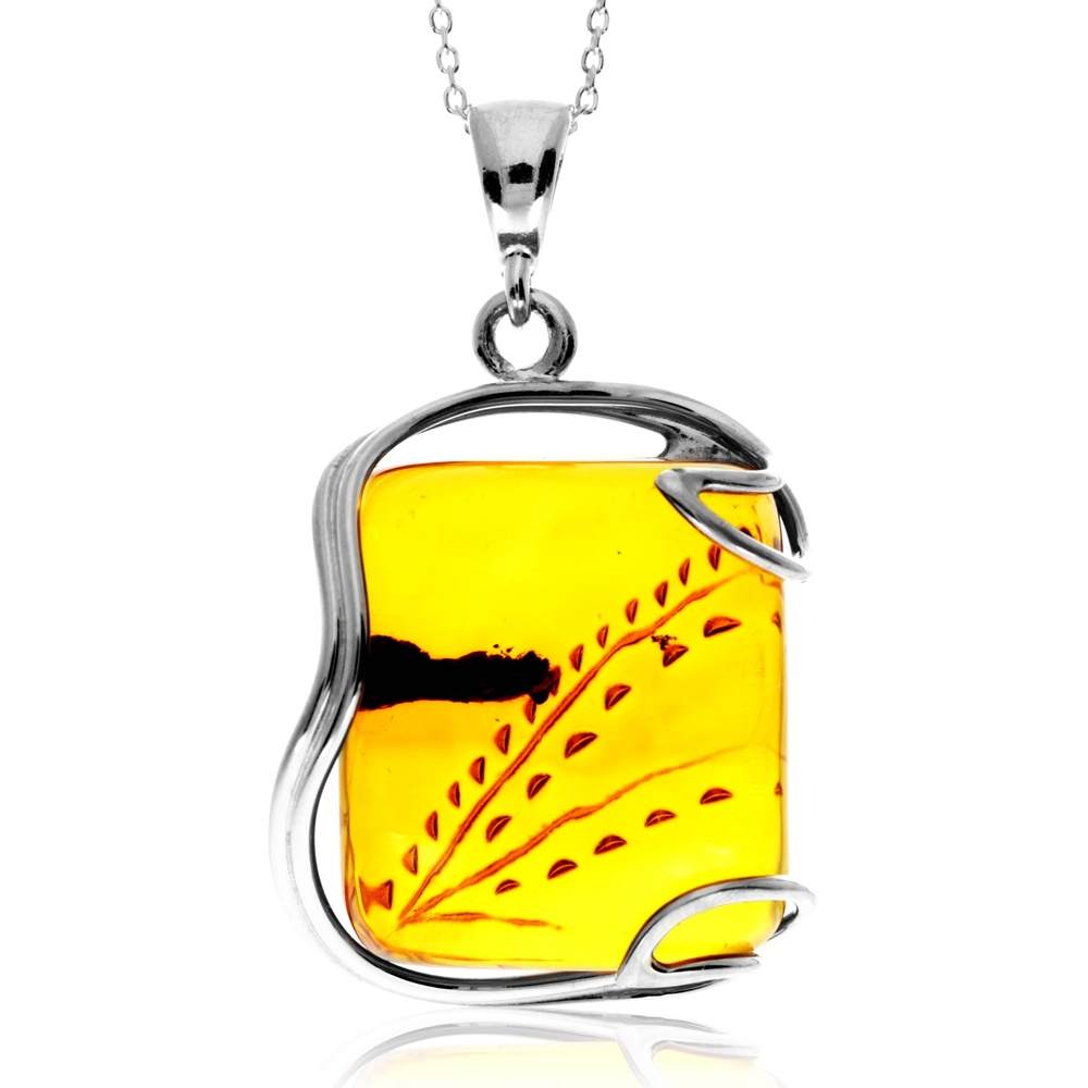 925 Sterling Silver & Genuine Cognac Baltic Amber Unique Exclusive Pendant without a chain - PD2475