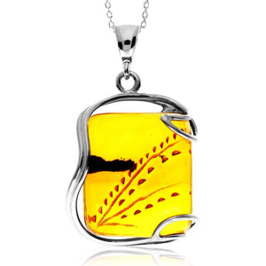 925 Sterling Silver & Genuine Cognac Baltic Amber Unique Exclusive Pendant without a chain - PD2475