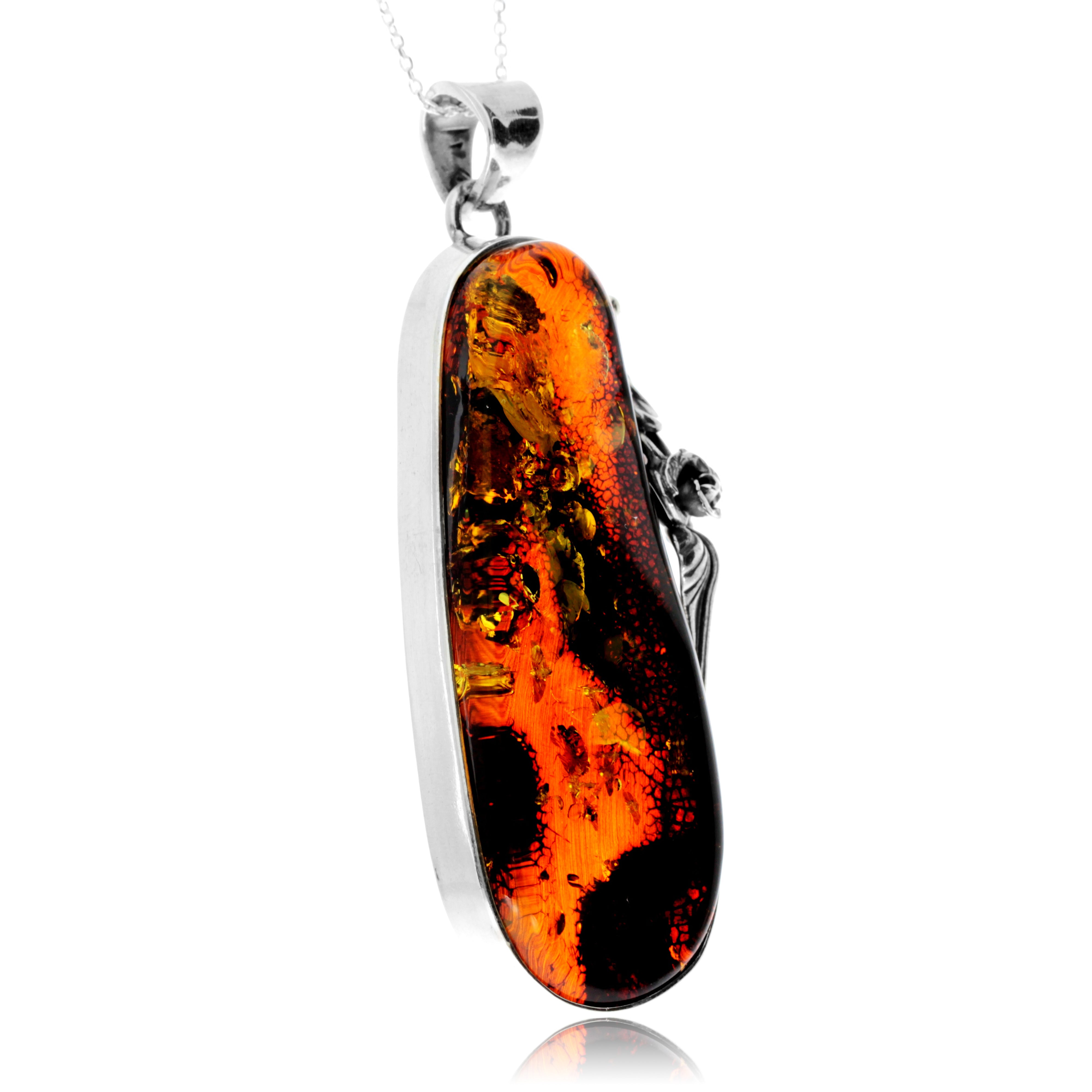 925 Sterling Silver & Genuine Green Baltic Amber Unique Exclusive Pendant without a chain - PD2477