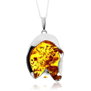 925 Sterling Silver & Genuine Cognac Baltic Amber Unique Exclusive Pendant without a chain - PD2531
