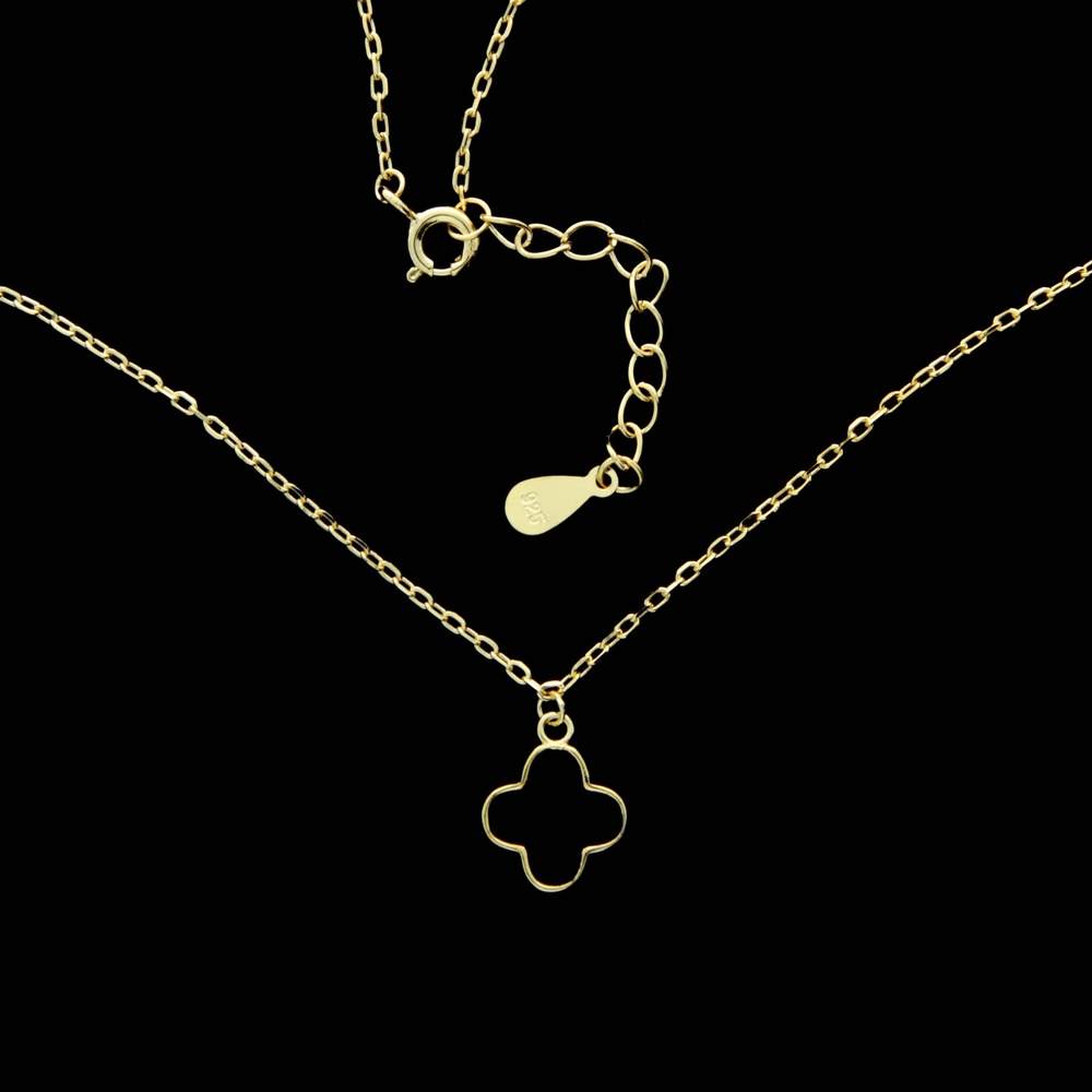 925 Sterling Silver Gold Plated Black Clover Necklace - CH-1022-GP-N