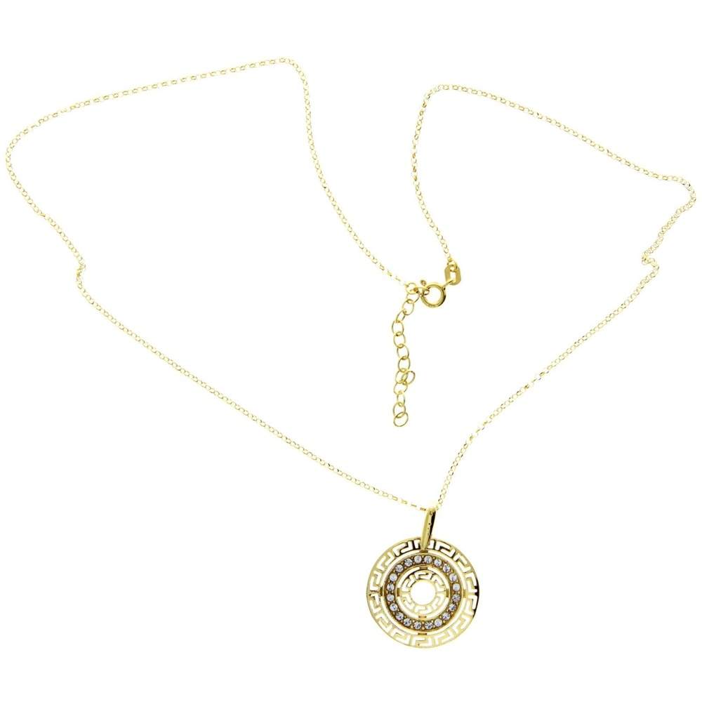 925 Sterling Silver Gold Plated Medalion with Cubic Zirconia Necklace - NB-614