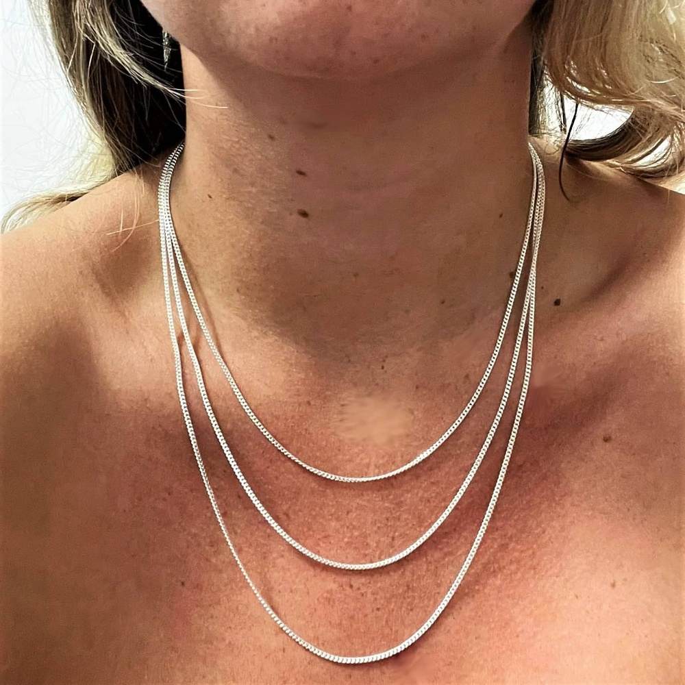 Made in Italy - 925 Sterling Silver 2 Sturdy 2 mm Thick Unisex Curbs Chain Necklace - GCH020