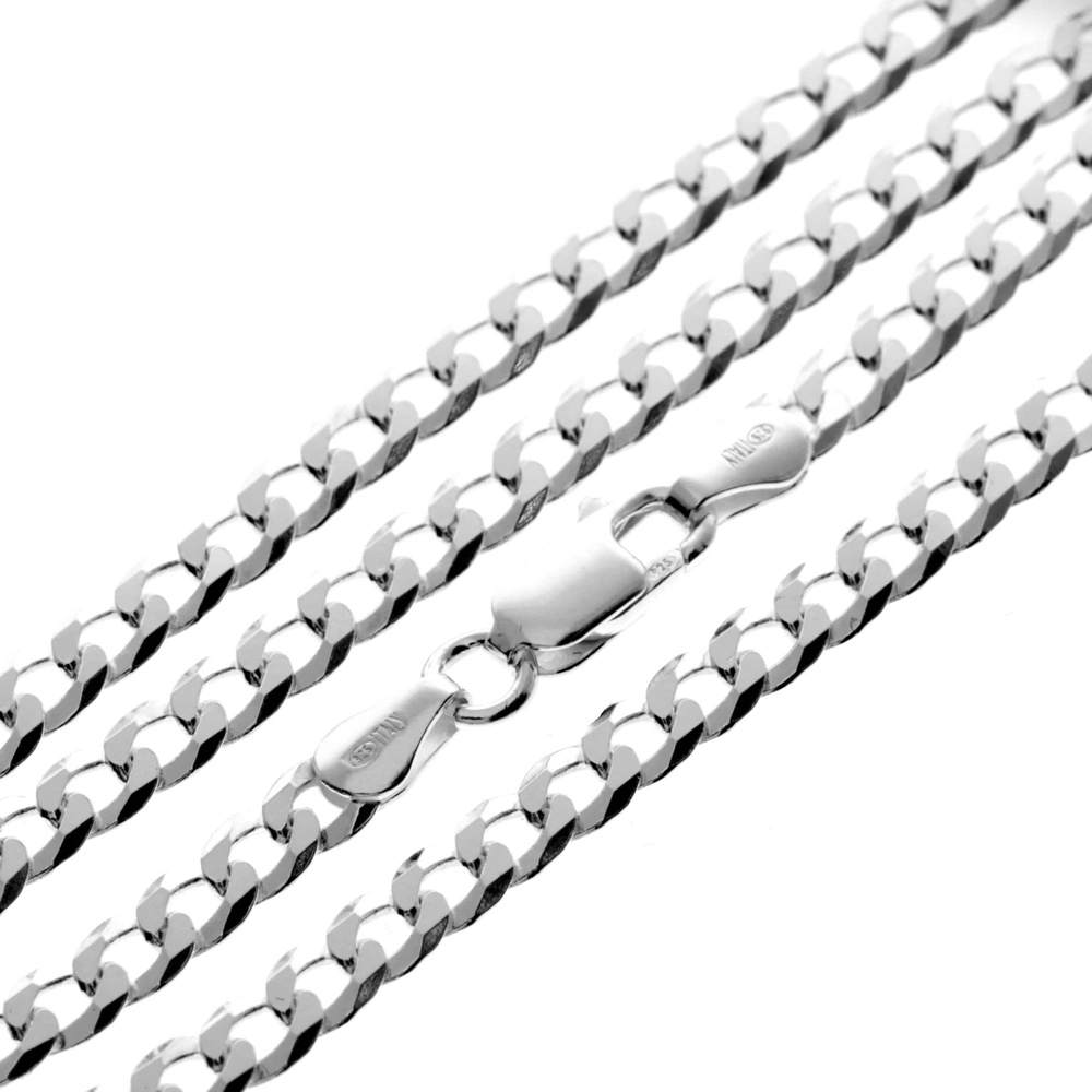 Made in Italy - 925 Sterling Silver 4 mm Thick Classic Men Unisex Curbs Chain Necklace - GA-GMN1