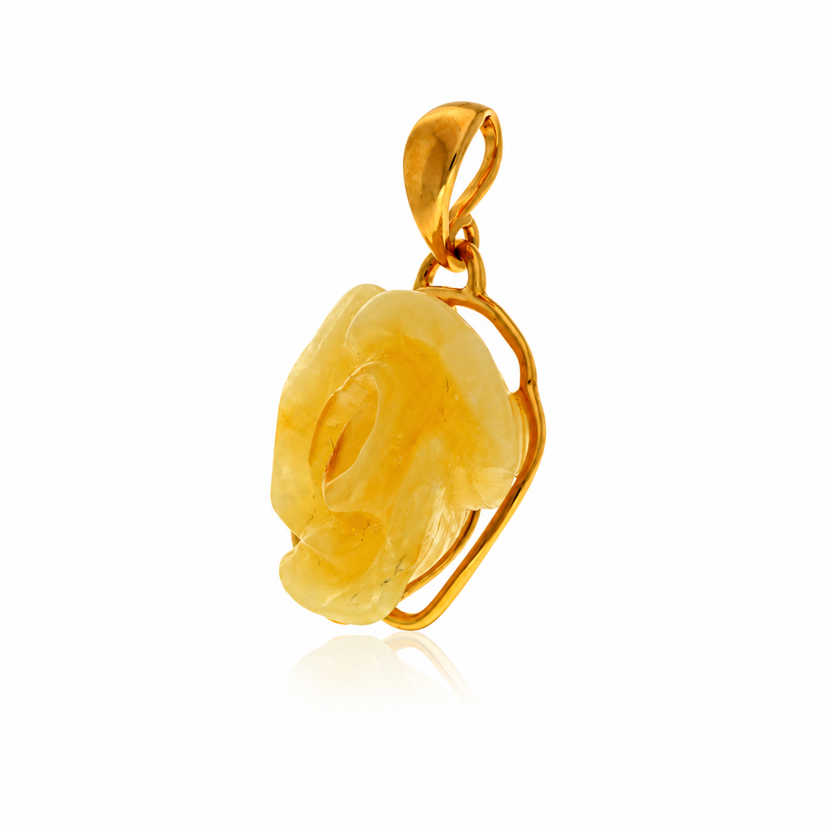 925 Sterling Silver & Genuine Baltic Amber Hand-Carved Rose Pendant - RGP002