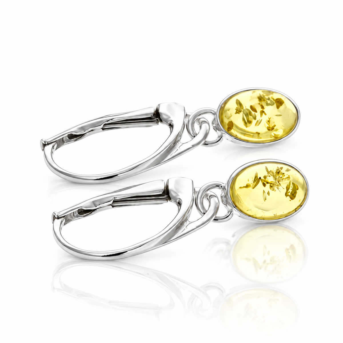 925 Sterling Silver & Genuine Baltic Amber Classic Drop Earrings - AE26