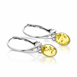 925 Sterling Silver & Genuine Baltic Amber Classic Drop Earrings - AE26