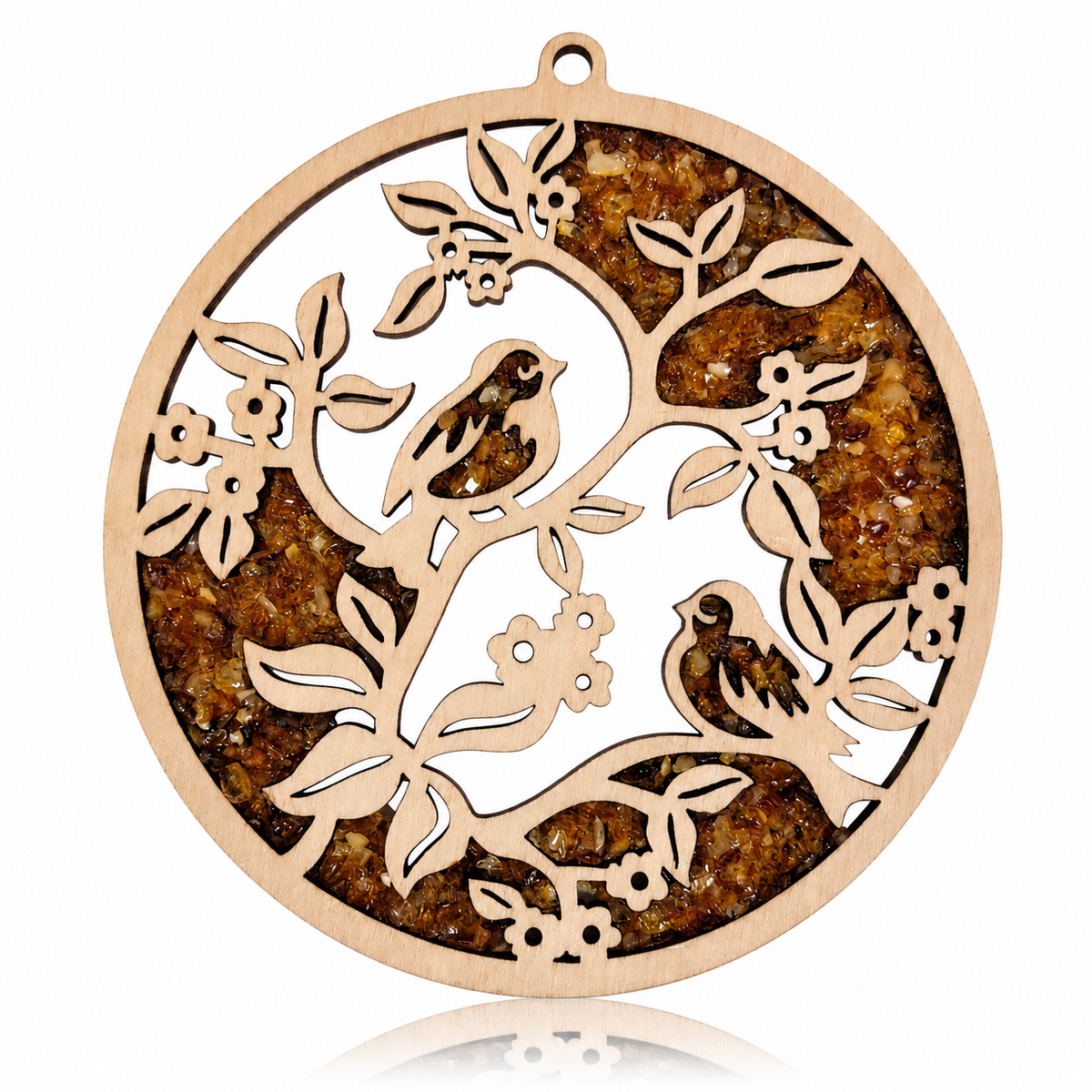 Amber Vitrage Hanging Ornament - Genuine Baltic Amber Decoration (11 cm) - V025
