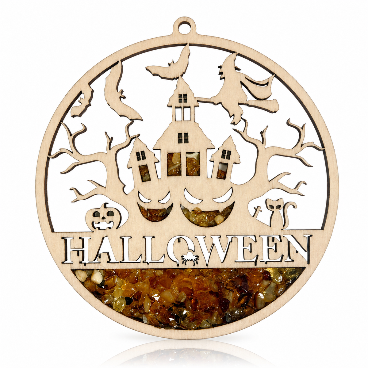 Amber Vitrage Hanging Ornament - Genuine Baltic Amber Decoration (11 cm) - V027