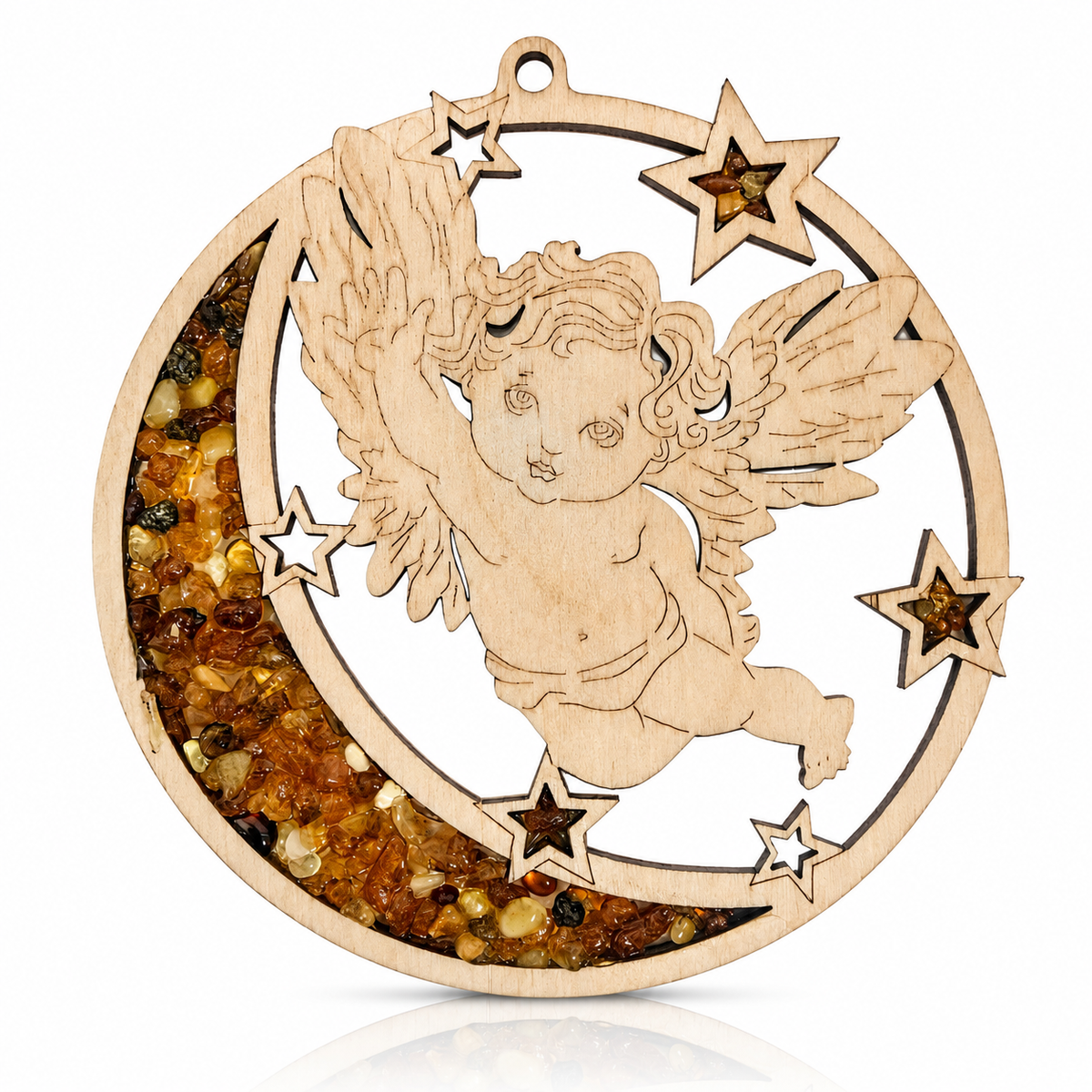 Amber Vitrage Hanging Ornament - Genuine Baltic Amber Decoration (11 cm) - V029