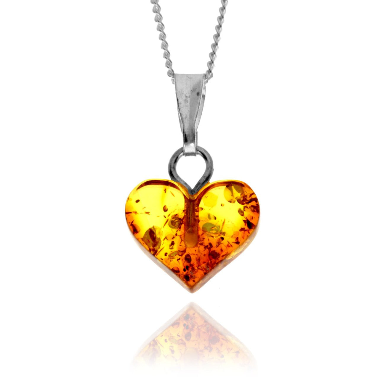Genuine Tiny Baltic Amber Carved Heart Shape Pendant on a Delicate 925 Sterling Silver Curbs Chain Necklace