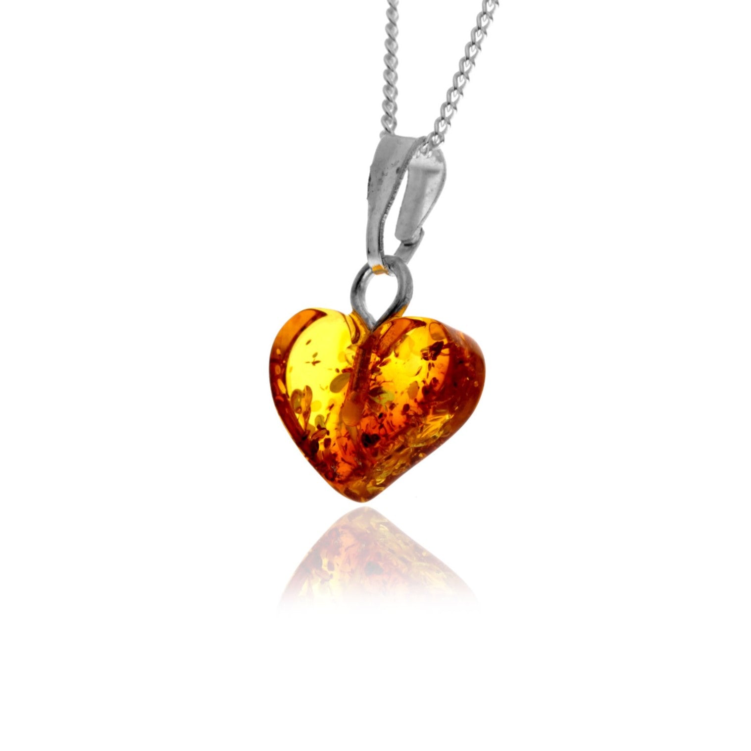 Genuine Tiny Baltic Amber Carved Heart Shape Pendant on a Delicate 925 Sterling Silver Curbs Chain Necklace
